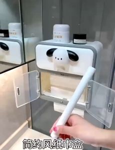 Hộp đựng giấy vệ sinh 2 tầng cao cấp dán tường chống nước tặng kèm charm gấu dễ thương