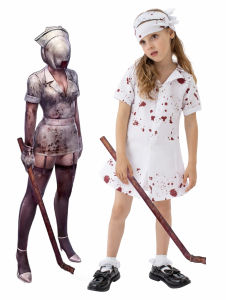 ชุดชุดคอสเพลย์ผู้หญิงซอมบี้พยาบาลผ้าพันแผลสีขาวชุดสูทปาร์ตี้ฮาโลวีนภาพยนตร์ Toyostory ชุดเดรสสีแดงเลือดเนินเขาเงียบ