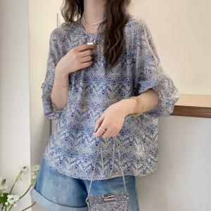 Ole Discount Store Vintage Floral Half Sleeve Shirt Womens European Station Summer Clothing European Products Womens Clothes Stylish Western Style Top