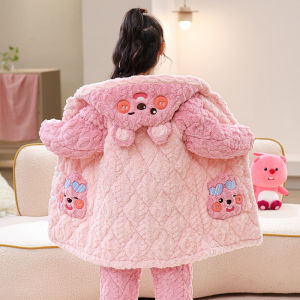 Kids Pajamas Girl Cute Melody Winter Thickened Three-Layer Quilted Flannel Mother-Daughter Matching Outfit Heattech Suit