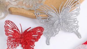 12pcs Christmas Butterflies Christmas tree decoration Gold powder glitter butterfly DIY Crafts Christmas decor