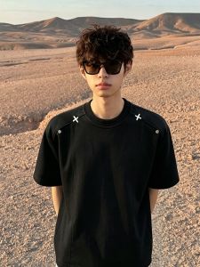 OUMULONG | Studded Cross Embroidered Fashion Tee