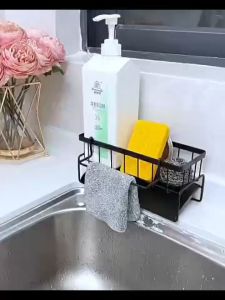 H&A Sponge Holder Kitchen Sink Drain Rack Carbon Steel Bathroom Organizer with Removable Dishcloth Rack