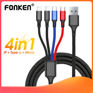 FONKEN 4in1 3in1 USB Type C สายสำหรับ I-Phone 13 12 11 Pro Max XS 3ใน1 2 In 1 Micro USB สายสำหรับ Huawei Samsung Xiaomi