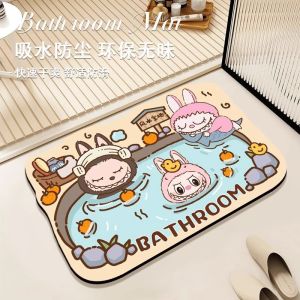 Thảm Phòng Tắm Thấm Hút Silicon Clay Chống Trượt Họa Tiết Hoạt Hình Labubu Thảm Chống Thấm Nước Cho Phòng Tắm Thảm Chống Thấm