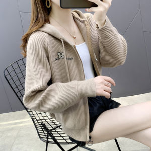 Fall Fashion Hooded Knitted Open Cardigan Womens Loose Stylish Sweater Jacket Early Autumn Casual Chic Long Sleeve Zipper