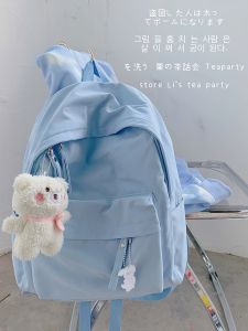 Hippie Style Pure Color School Backpack Soft Shoulder Bag Retro Vintage Feel Double Layered Zipper Closure Water Resistant