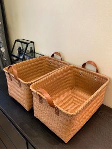 Storage Basket Rattan-like Hand-Woven Ins-Style Cabinet Wardrobe Finishing Living Room Storage Basket Toy Basket Laundry Basket