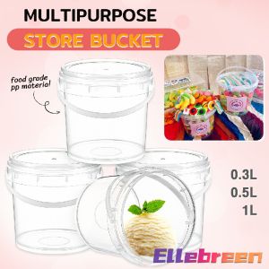 Milk Tea Bucket with Lid Clear Plastic Food Container Pail Juice Packaging Storage Canister 1 L