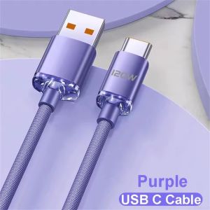 120W Fast Charging Cable Nylon Braided Quick Charge Data Cord High-speed Transmission USB A To Type C/Dual Type C Durable Cable