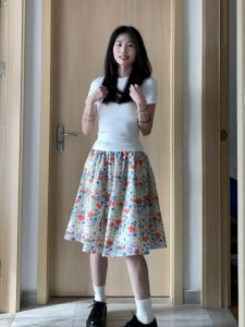 VKSOD | Salt Series Light Maturity Letter Print Shoulder Length Short Sleeve T-Shirt Women Summer Floral Print Skirt Set Round Neck