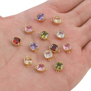 14K Gold Plated Brass with Zircon Stone Exquisite Square Double Hanging Charm Pendant for Earring Bracelet Necklace DIY Jewelry Making Findings Accessories