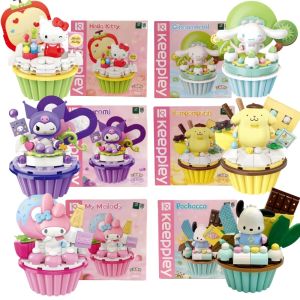 Sanrio Cake Model Building Block Toys Hello Kitty My melody Kuromi Cinnamoroll Pompompurin Figure Kawaii Assemble Toy Girl Gifts