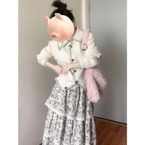 CHANGTONG | Floral Print Knit Set with Retro Elegance