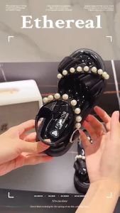 Dép Bé Gái Mẫu Mới Thời Trang Hàn Quốc Đính Ngọc Trai Cực Xinh Quai Nhún Điệu Đà 366 Size 26-37