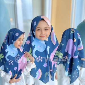 VOAL PRINTING INSTAN ANAK MOTIF GAJAH / HIJAB INSTAN ANAK KARAKTER LUCU