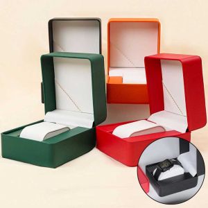 Black Single Watch Gift Box with Pillow PU Leather Wristwatch Display Case Organizer for Men Clamshell PU Leather Watch Cover