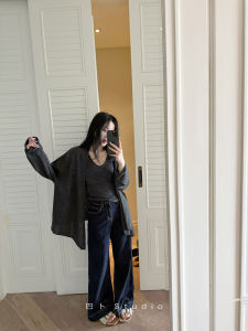 กางเกงยีนส์ทรงหลวมเอวสูงสไตล์สตรีทสำหรับผู้หญิง กางเกงขายาวทรงตรงทรงเข้ารูป แฟชั่นฤดูใบไม้ผลิ 2025