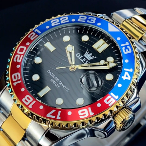 PLAYBOY/OLEVS นาฬิกาผู้ชายของแท้ ปฏิทินแฟชั่น นาฬิกาควอตซ์กันน้ํา หน้าปัดกลางคืน นาฬิกาลําลอง