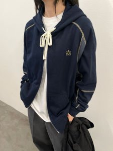 Roaringwild | Contrast Stitched Double Zipper Hooded Sweatshirt Jacket Men