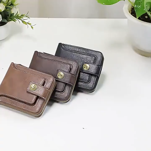 MOUSSON  กระเป๋าสตางค์หนังPUสไตล์วินเทจสำหรับผู้ชายและผู้หญิง พร้อมช่องซิปและช่องใส่บัตร เหมาะสำหรับใช้ในชีวิตประจำวัน