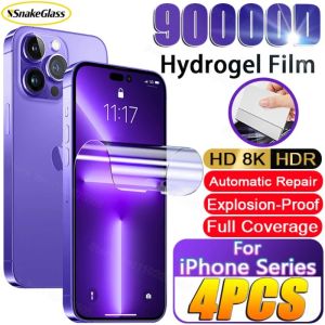 4Pcs Full Cover HD Hydrogel Film Screen Protector for iPhone 15/14/13/12/11 Pro Max/Plus/Mini/XR/XS/SE/8/7 Flexible Clear Films