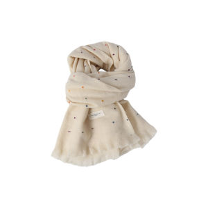 Khăn Choàng Lụa Dài Hình Chữ Nhật Màu Trắng Cho Nữ Mùa Thu Đông 2024 Phong Cách Mới Đính Hạt Chấm Bi Kiểu Hàn Quốc Khăn Choàng Hai Mặt