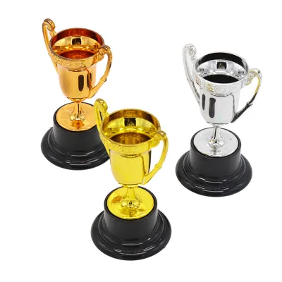 3PCS Student Sports Competitions Award Trophy Gold Cups Plastic Mini Children Reward Toys With Base Holiday Gifts