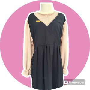 BAJU GAMIS DEWASA KOREAN DRESS KOMBINASI KREM