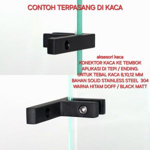 Konektor Kaca ke Tembok Hitam Stainless Steel 304 (Glass Connnector)(Model F)