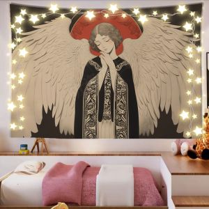 VIKAMA Retro Angel Tapestry Black And Red Color Block Wall Decoration Bedroom Living Room Dormitory Instagram Style Tapestry