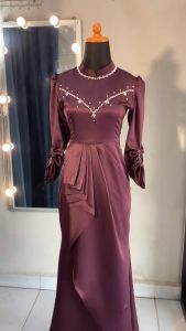 TERMURAH!!! Dress Risma Satin Silk Gamis Duyung Slim Fit Special Burgundy Bridesmaid Pesta Kondangan Gamis Lebaran Kekinian
