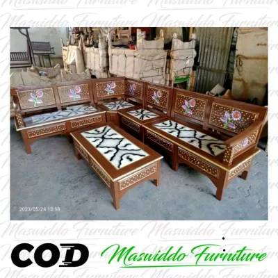 kursi tamu sudut murah kayu motif ukir jepara COD