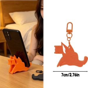 4Pcs Portable Fox Shape Phone Stand Keychain Foldable Mini Bracket Bag Pendant Cartoon Hangable Phone Holder Multifunctional