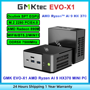 GMK EVO-X1 AMD Ryzen™ Al9 HX 370 AI Radeon 890M LPDRR5X 7500Mhz PCIE4.0 Oculink Port Gaming MINI PC