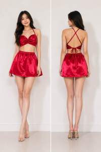 Summer Outfit Backless top and skirt Satin Silk
