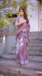Premium Linen Cotton Printed Saree – Traditional & Stylish Look