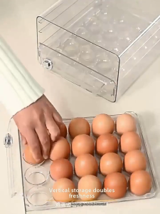 Egg Refrigerator Organizer Drawer Type Stackable Storage Box Fridge Egg Holder Container with Lid Large Capacity 30 40 60 Grid Egg Tray Space Saving Kitchen Storage Clear Egg Keeper for Refrigerator
