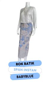 RADHIKA Rok Batik Warna Babyblue Model Span Instan Resleting Bahan Katun Halus Berselendang
