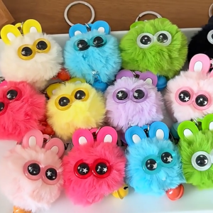 Gantungan Tas Kunci Boneka Bulu Kelinci Dengan Lonceng Aksesoris Tas Hiasan Boneka Mini HHG