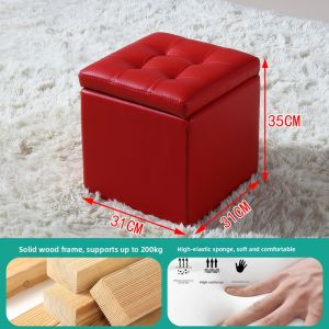Leather Storage Stool Real Wood Low Stool Luxury Home Sofa Stool Entrance Shoe Changing Stool Modern Simplicity Adult Use