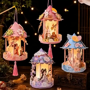 Đèn lồng tự lắp ghép Trung thu DIY cổ phong 4 mẫu cầm tay rước đèn trang trí chụp ảnh