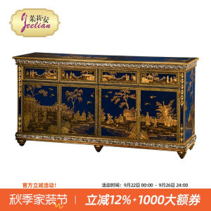 Julies Royal Blue Luxury Solid Wood Chest of Drawers Golden Hand Painted Curio Cabinet Hallway Display Cabinet Villa Lobby
