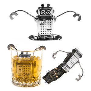 Tea Infuser Stainless Steel Robot Tea Strainer with Chain and Drip Tray Loose Leaf Tea Infuser for Black Tea Filter Reusable