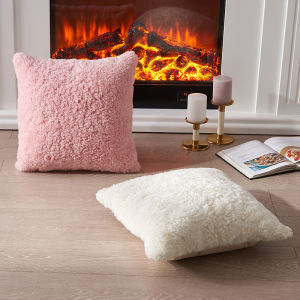 Gối Lông Cừu Tròn Australia Gối Sofa Da Thật Màu Xám Trắng Đơn Giản Phong Cách Bắc Âu Gối Lông Cừu PP Cotton Hình Vuông