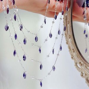 0.5M 1M Lavender Purple Glass Leaf Pendents Copper Chain Crystal Chains for DIY Necklace Bracelet Jewelry Making Accessories
