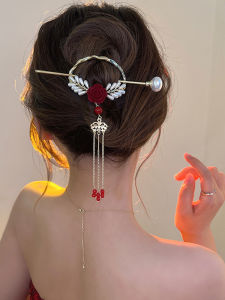 Rose Hair Clasp Minimalist Modern Tassel Fancy Hair Clasp Cold Wind Stylish Chinese Style Fancy Big Hairpin
