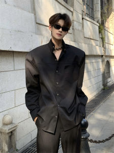 Áo Sơ Mi Nam Dáng Rộng Tay Dài Cổ Đứng Thiết Kế Đơn Giản Áo Sơ Mi Nam Thời Trang Áo Sơ Mi Nam Chất Liệu Kim Loại Áo Sơ Mi Nam Mùa Thu