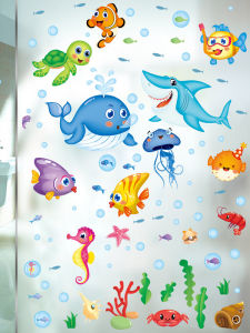 Underwater World Luxury Bathroom Waterproof Stickers Main Bedroom Bed Head Covering Decals Mediterranean Style Wall Decor