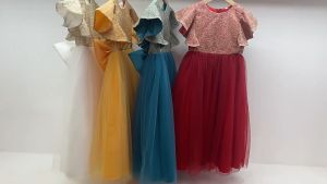 White Blue Yellow Red Bow Kids Dresses For Girls Tulle Jacquard Princess Formal Long Children Costume Wedding Party Show Ball Gown Dress for 3 4 5 6 7 8 9 10 11 12 Years Old